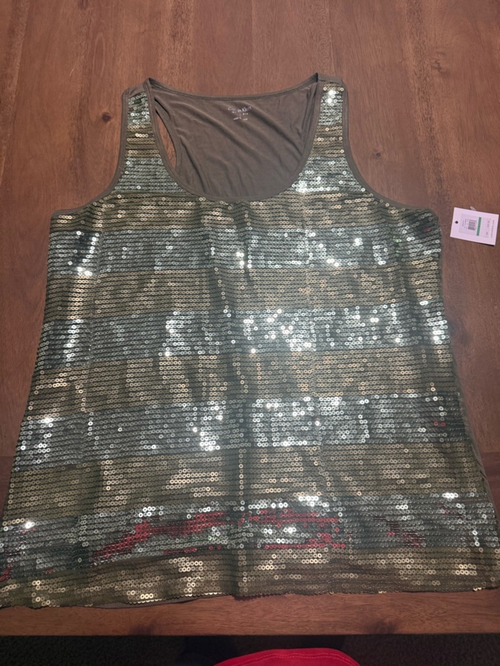Calvin Klein Olive Green Sequin Tank Size L